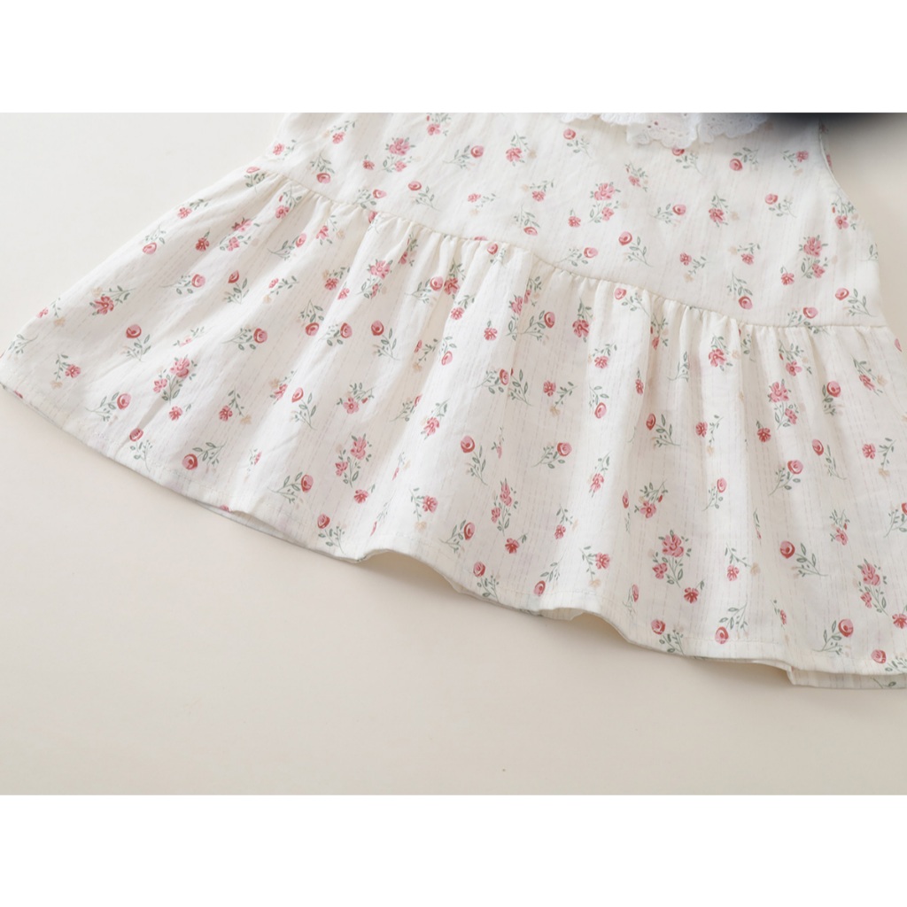 Set Bộ Bé Gái, Đồ Bộ Bé Gái Phối Ren Tiểu Thư Mùa Hè Họa Tiết Nhẹ Nhàng Chất Liệu Thoáng Mát
