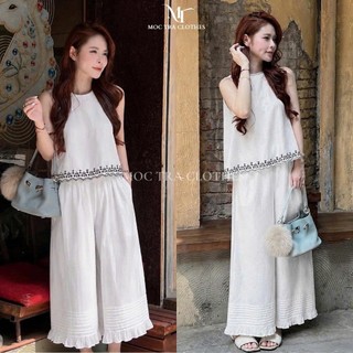 Set bộ đũi trắng Loại 1 sát nách thiết kế thêu viền siêu xinh, Set đồ nữ mặc nhà đi biển rẻ đẹp trẻ trung