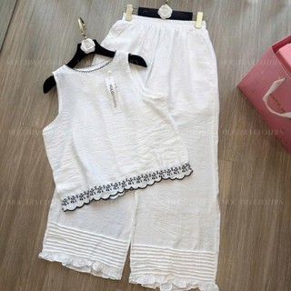 Set bộ đũi trắng Loại 1 sát nách thiết kế thêu viền siêu xinh, Set đồ nữ mặc nhà đi biển rẻ đẹp trẻ trung