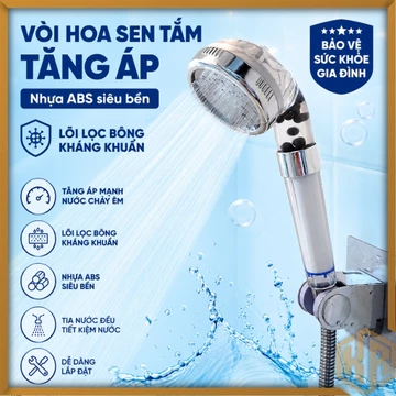 Bộ Vòi Sen Tắm Siêu Bền Màu Trắng Trong Lọc Kháng Khuẩn, Vòi Sen Tăng Áp Siêu Bền Lõi Lọc Bông Bằng Nhựa ABS - TS005