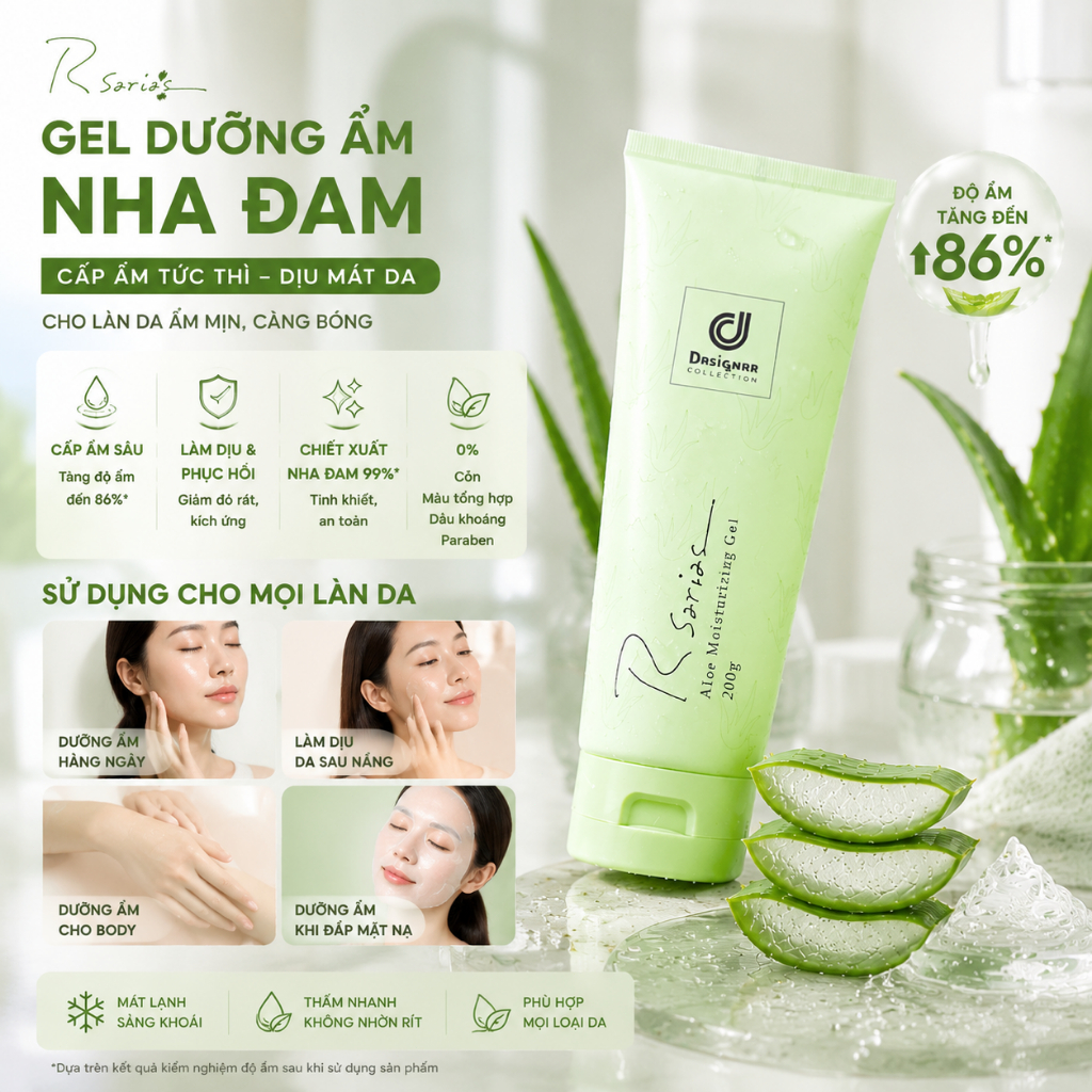 200ml Gel Nha Đam Cấp Nước Siêu Đỉnh Da Mướt Mịn Không Bết Dính Dùng Cả Mặt Và Toàn Thân