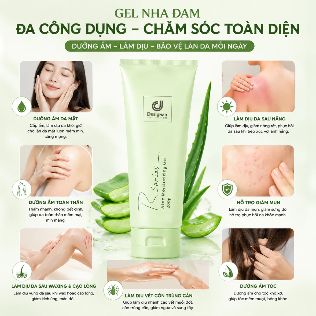 200ml Gel Nha Đam Cấp Nước Siêu Đỉnh Da Mướt Mịn Không Bết Dính Dùng Cả Mặt Và Toàn Thân