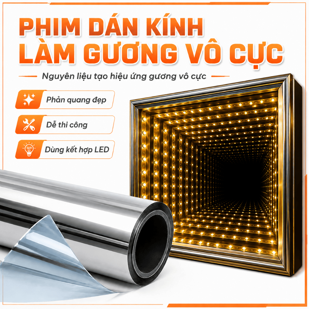 Phim dán kính làm Gương Led Vô Cực, Hộp Đèn Vô Cực, Gương Vô Tận