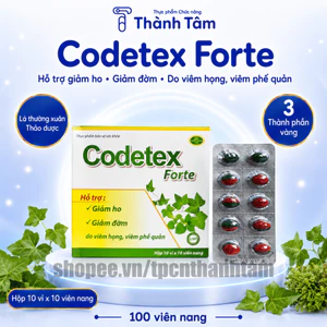 Viên uống CODETEX FORTE 100V hỗ trợ giảm ho, giảm đờm do viêm họng, viêm phế quản