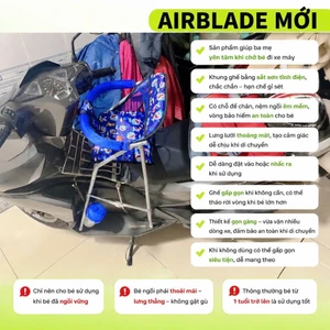 Ghế cho bé ngồi xe AB, Airblade, Airblade mới,Ghế đi xe máy (2014-2024) , ghế ga xếp sắt sơn tĩnh điện