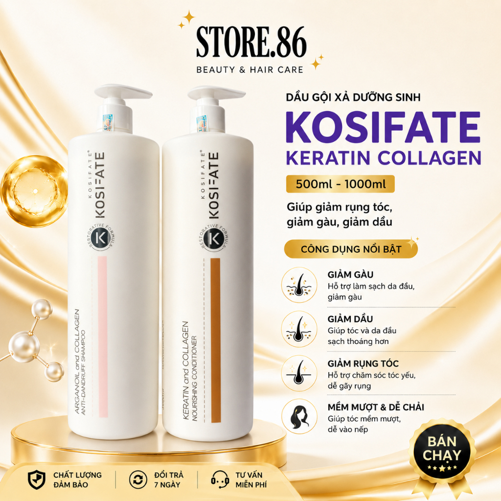 Dầu Gội xả dưỡng sinh KOSIFATE 500ml - 1000ml giúp giảm rụng tóc, giảm gàu, giảm dầu