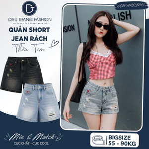 Quần Short Jean Rách Thêu Tim Cạp Cao Tôn Dáng Cá Tính Big Size 55-90Kg QC55 Diệu Trang Fashion