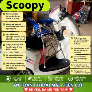 Ghế đi xe máy SCOOPY an toàn cho bé , GHẾ GA XẾP SẮT SƠN TĨNH ĐIỆN XÁM XẾP GỌN