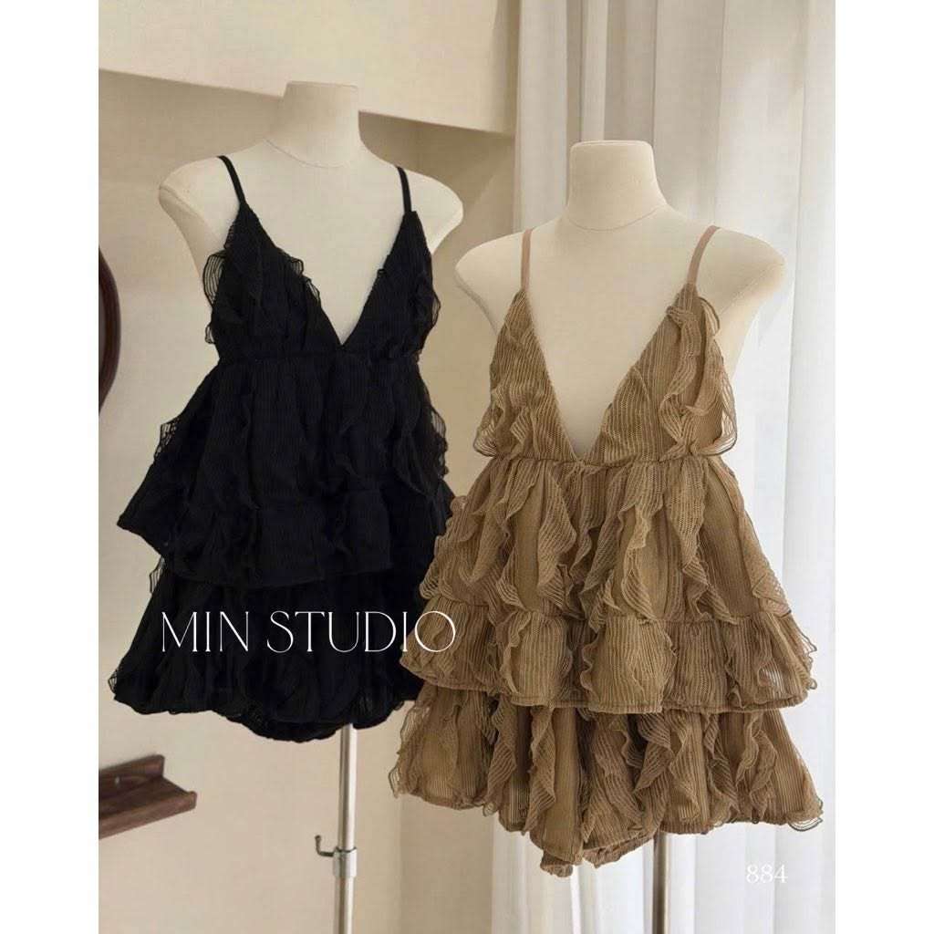 Set Bộ Đồ Đùi Nữ,Áo Hai Dây Chấm Bi Dáng Áo Babydoll Xoè Tầng Quyến Rũ 2 Màu HCOM27660