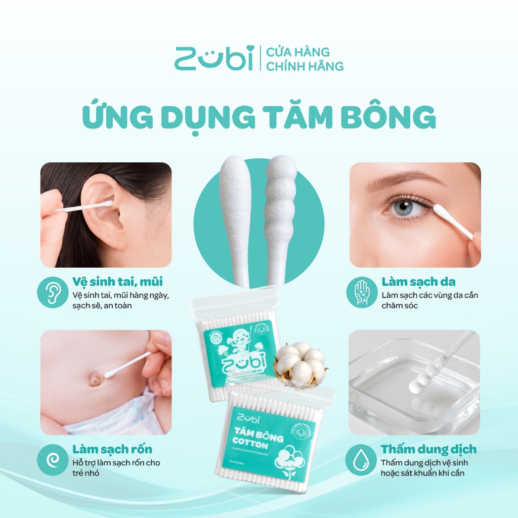 [QUÀ TẶNG KHÔNG BÁN] Tăm Bông Trẻ Em Zubi Dr.Papie 100c/túi
