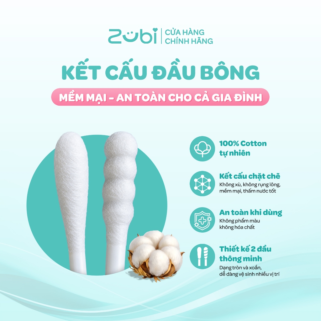 [QUÀ TẶNG KHÔNG BÁN] Tăm Bông Trẻ Em Zubi Dr.Papie 100c/túi