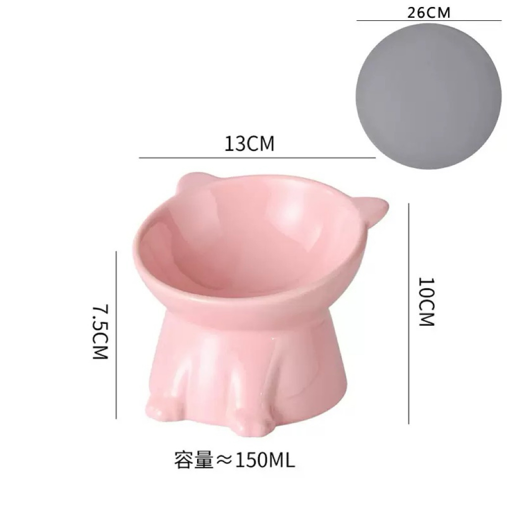 Bát ăn cho chó mèo chống gù lưng, họa tiết tai gấu màu pastel