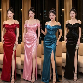 Đầm váy dạ hội, đầm dự tiệc bẹt/trễ vai tùng đắp chéo tko