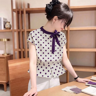 Áo Lụa Chấm Bi, Áo nữ chất lụa cao cấp không nhăn, nhàu, thiết kế hoạ tiết chấm bi và cổ nơ thanh lịch và sang trọng