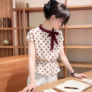 Áo Lụa Chấm Bi, Áo nữ chất lụa cao cấp không nhăn, nhàu, thiết kế hoạ tiết chấm bi và cổ nơ thanh lịch và sang trọng