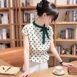 Áo Lụa Chấm Bi, Áo nữ chất lụa cao cấp không nhăn, nhàu, thiết kế hoạ tiết chấm bi và cổ nơ thanh lịch và sang trọng