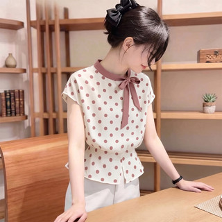 Áo Lụa Chấm Bi, Áo nữ chất lụa cao cấp không nhăn, nhàu, thiết kế hoạ tiết chấm bi và cổ nơ thanh lịch và sang trọng