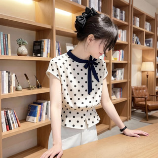 Áo Lụa Chấm Bi, Áo nữ chất lụa cao cấp không nhăn, nhàu, thiết kế hoạ tiết chấm bi và cổ nơ thanh lịch và sang trọng