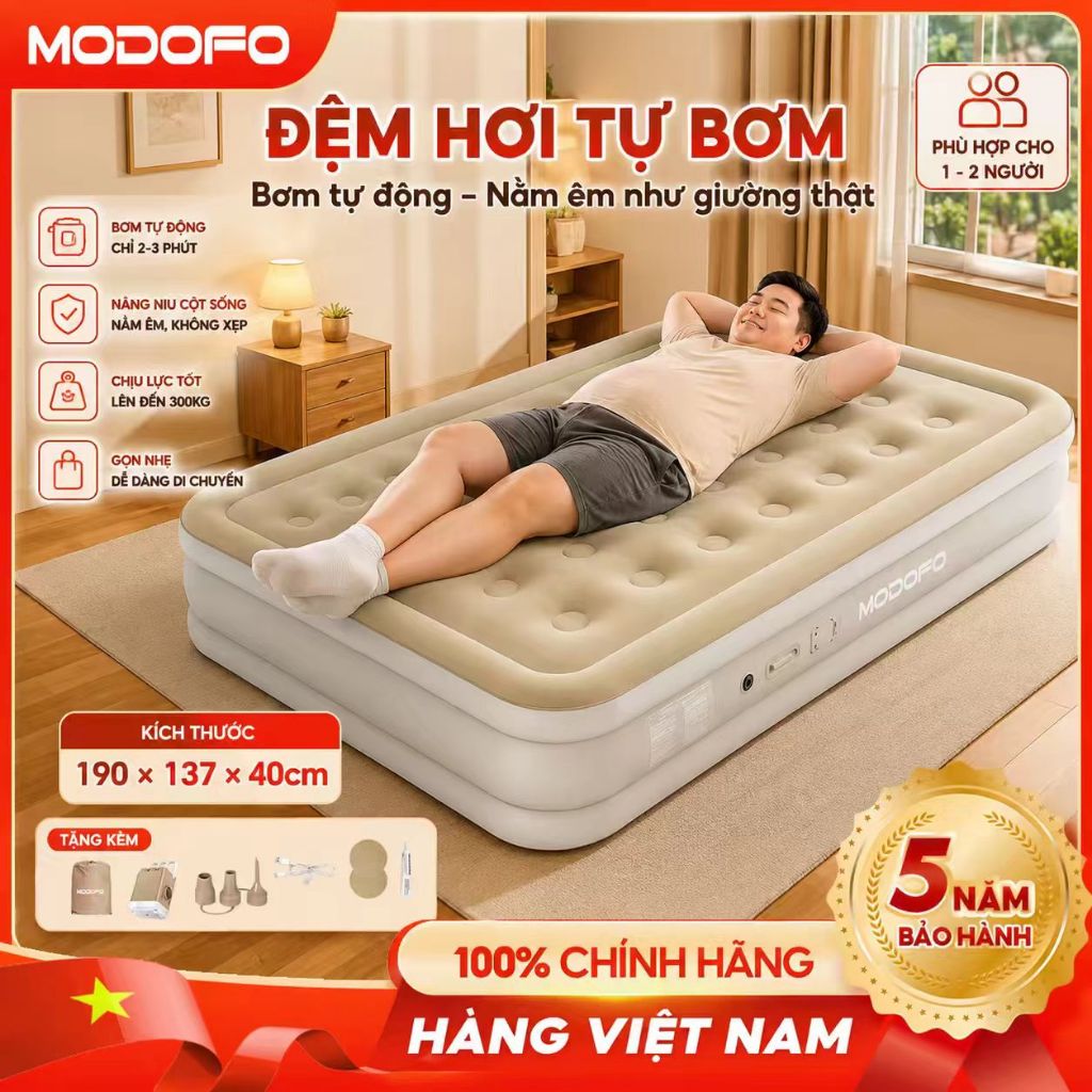 MODOFO Nệm Hơi, mặt nhung mềm mại, có thể gập gọn, bơm nhanh 3-5 phút, Dùng cho cắm trại, ở nhà, ngoài trời