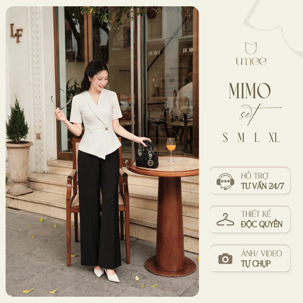 Umee Design - Set Thiết Kế Trẻ Trung Áo Cổ Tim Phối Quần Dài Ống Rộng "Mimo Set"