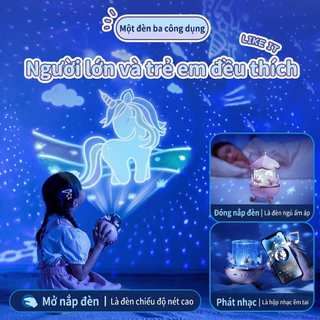 Đèn Ngủ Chiếu Sao Hình Thỏ Proki Có Loa Bluetooth Đèn Chiếu Trần 6 Hình Chiếu Xoay Tự Động Sạc USB