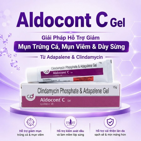 Gel Giảm Mụn Và Thâm Aldocont C Adapalene Gel Ngừa Mụn Cám, Mụn Đầu ĐenDung Tích 15g