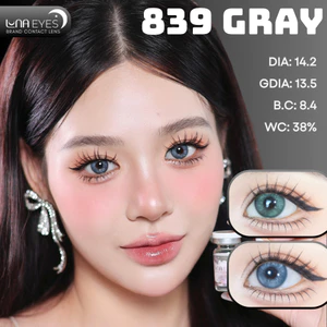 Lens mắt 839 Gray màu xám xanh vân tia sáng tây, viền xanh, size vừa - thươg hiệu LUNA EYES