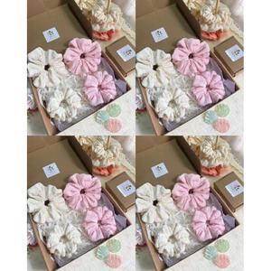 Scrunchies Set Cột Tóc Vải Xô Muslin hoa nhỏ và hồng trơn🌷
