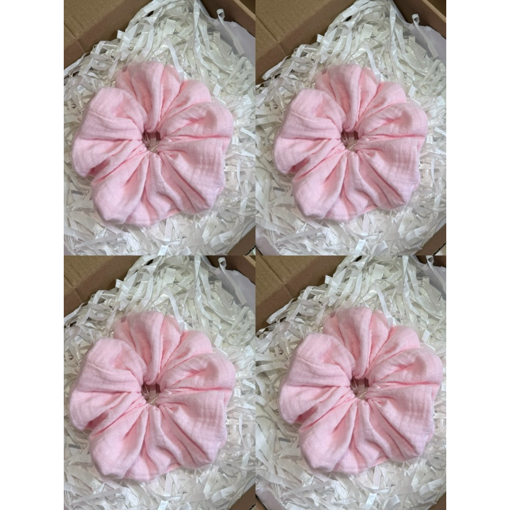 Scrunchies Set Cột Tóc Vải Xô Muslin hoa nhỏ và hồng trơn🌷