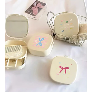 Hộp Đựng Trang Sức Mini Kèm Gương Soi Và Lược, Hộp Đựng Kẹp Tóc Khuyên Tai