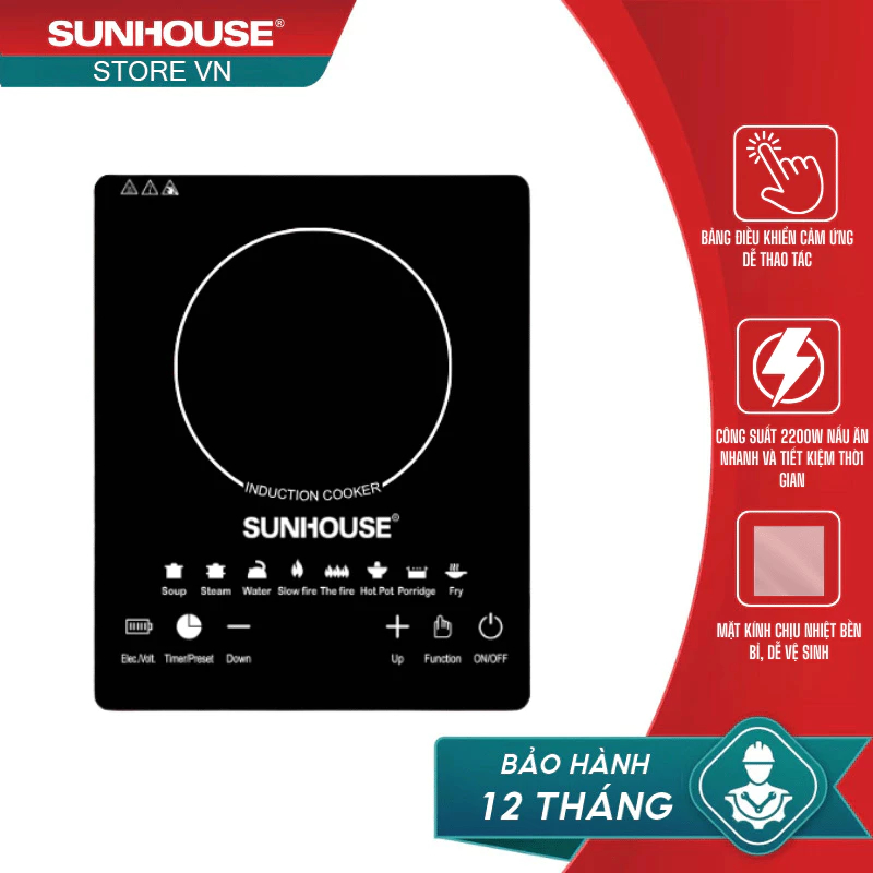 Bếp Từ Cảm Ứng SUNHOUSE 2200W Cao Cấp Bếp Điện Từ Hồng Ngoại Nấu Nhanh Siêu Tốc