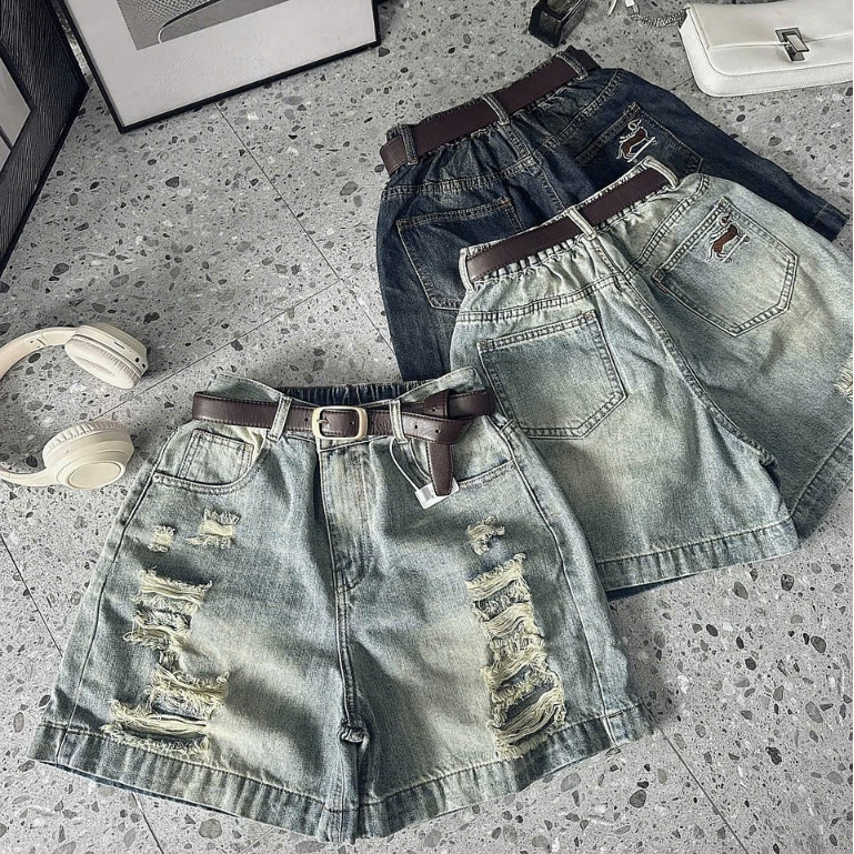 Quần Ngố Jean Rách Cạp Chun Lưng Cao Form Rộng Cá Tính Big Size 55-90Kg QC60 Diệu Trang Fashion