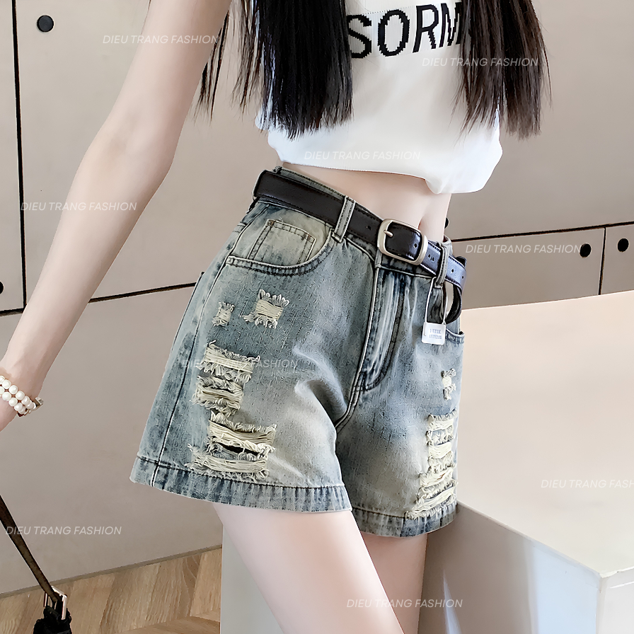 Quần Ngố Jean Rách Cạp Chun Lưng Cao Form Rộng Cá Tính Big Size 55-90Kg QC60 Diệu Trang Fashion