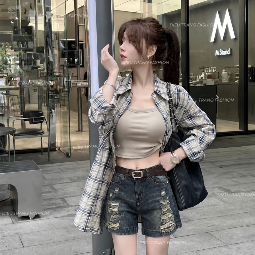 Quần Ngố Jean Rách Cạp Chun Lưng Cao Form Rộng Cá Tính Big Size 55-90Kg QC60 Diệu Trang Fashion
