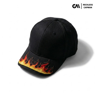 RECKLESSCAPMAN Mũ lưỡi trai FLAME FIRE_TRUCKER HAT, Nón lưỡi trai vải kaki thêu 3D nổi bật đứng form