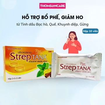 Kẹo ngậm ho - Viên ngậm ho thảo dược Streptana hỗ trợ giảm ho, đau rát họng - Hộp 2 vỉ x 5 viên