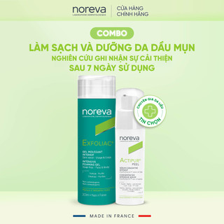 Combo Gel rửa mặt Exfoliac Intensive Foaming 200ml và serum Noreva Actipur Peel 30ml chăm da dầu mụn