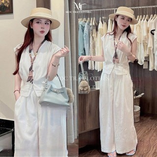 Set bộ đũi trắng Loại 1 kèm khăn thiết kế basic trẻ trung, bộ quần áo nữ đi biển, mặc nhà rẻ đẹp