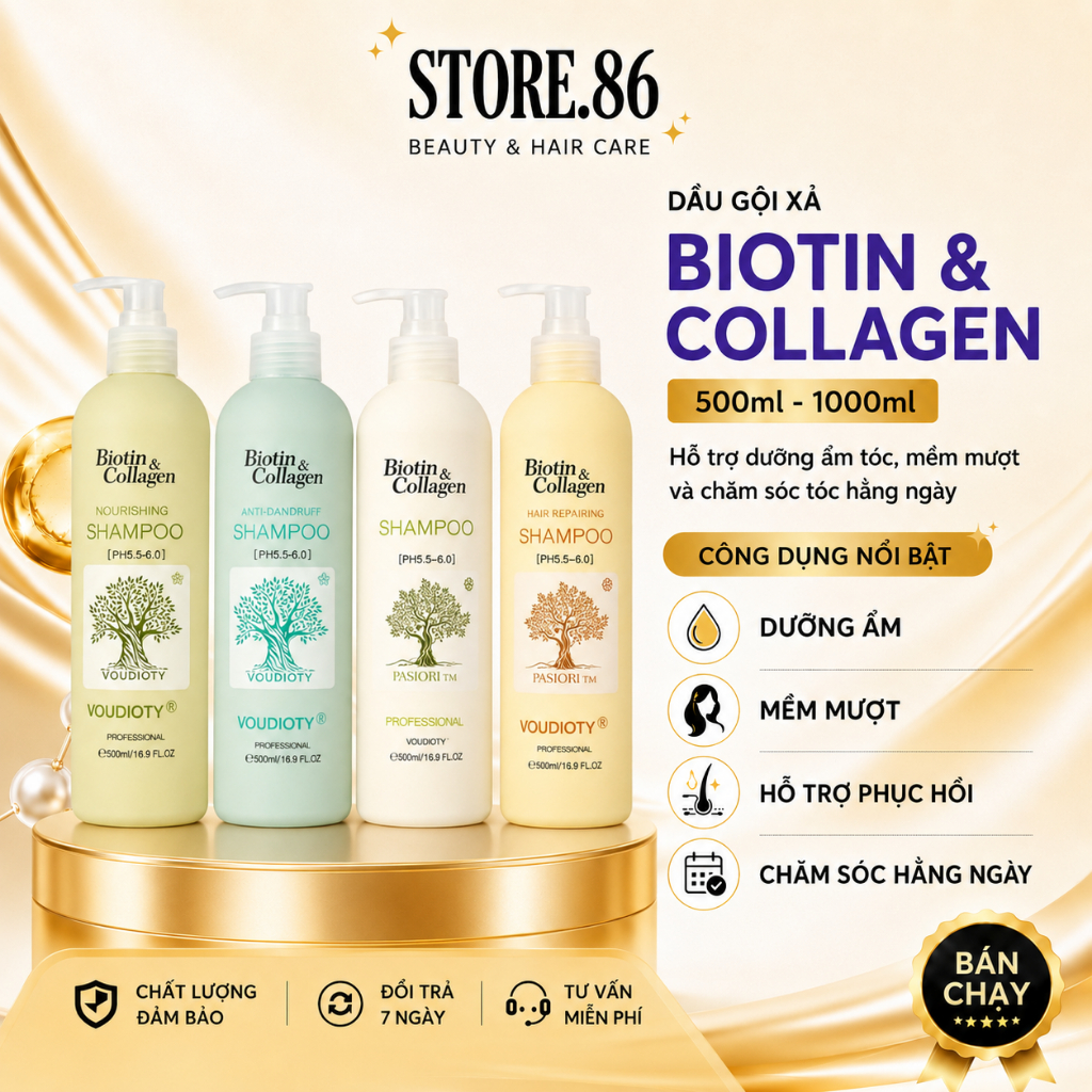 Cặp dầu gội biotin & collagen 500ml -1000ml/(chai) hỗ trợ phục hồi tóc mềm mượt giảm rụng tóc