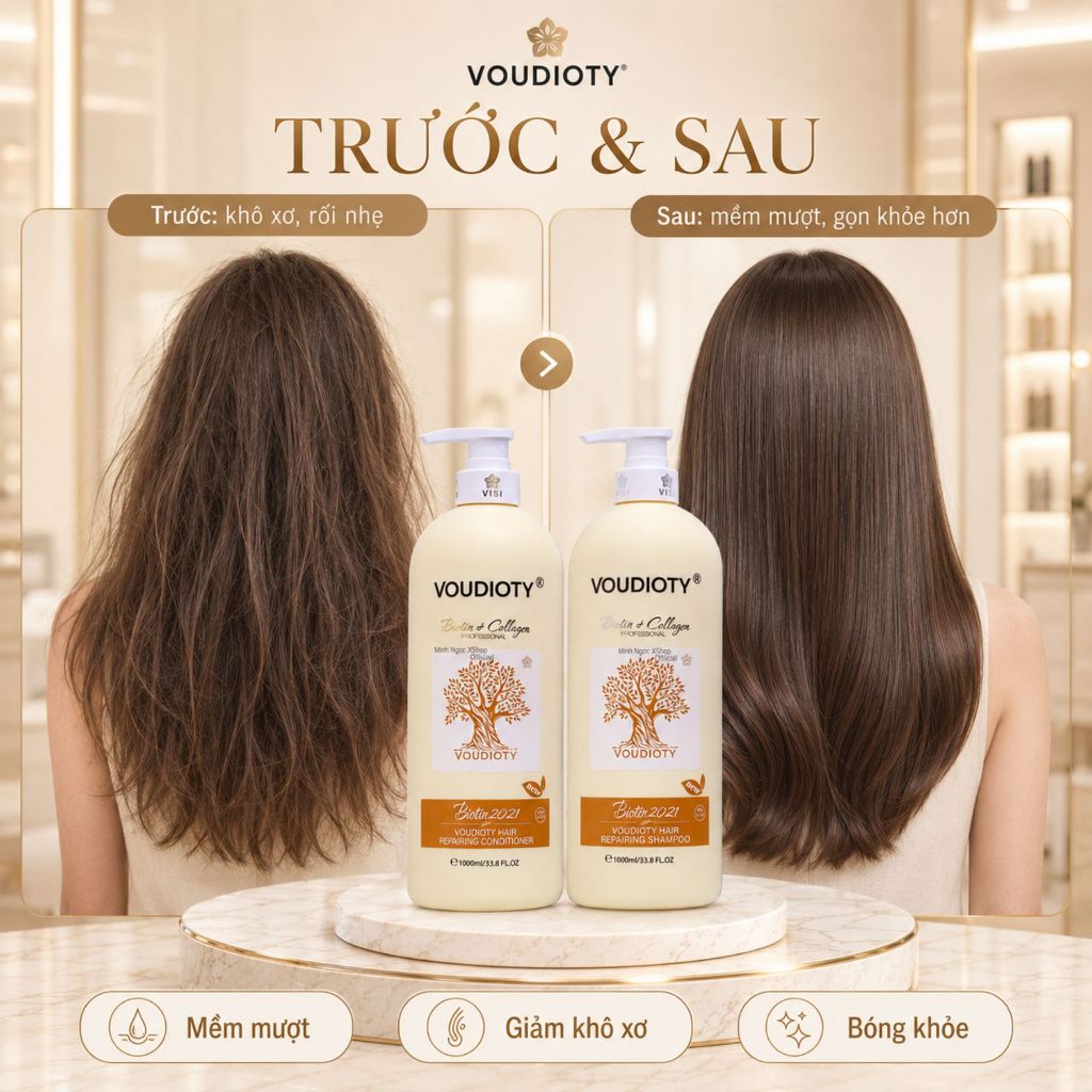 Cặp dầu gội biotin & collagen 500ml -1000ml/(chai) hỗ trợ phục hồi tóc mềm mượt giảm rụng tóc