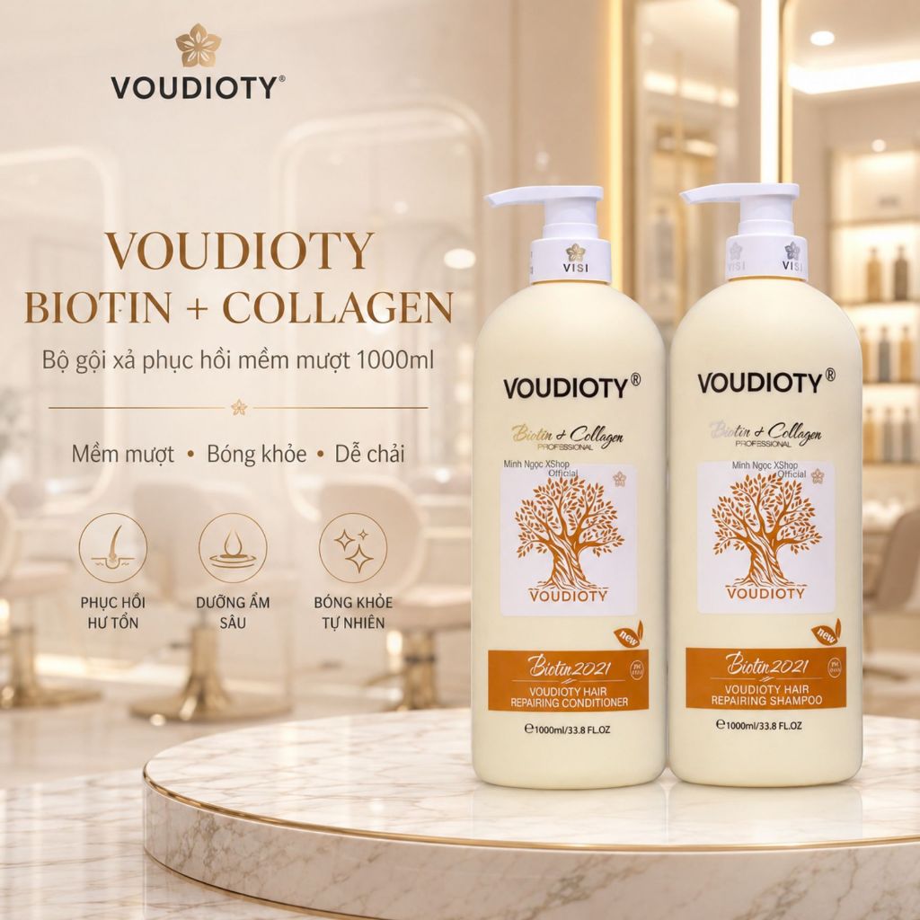 Cặp dầu gội biotin & collagen 500ml -1000ml/(chai) hỗ trợ phục hồi tóc mềm mượt giảm rụng tóc