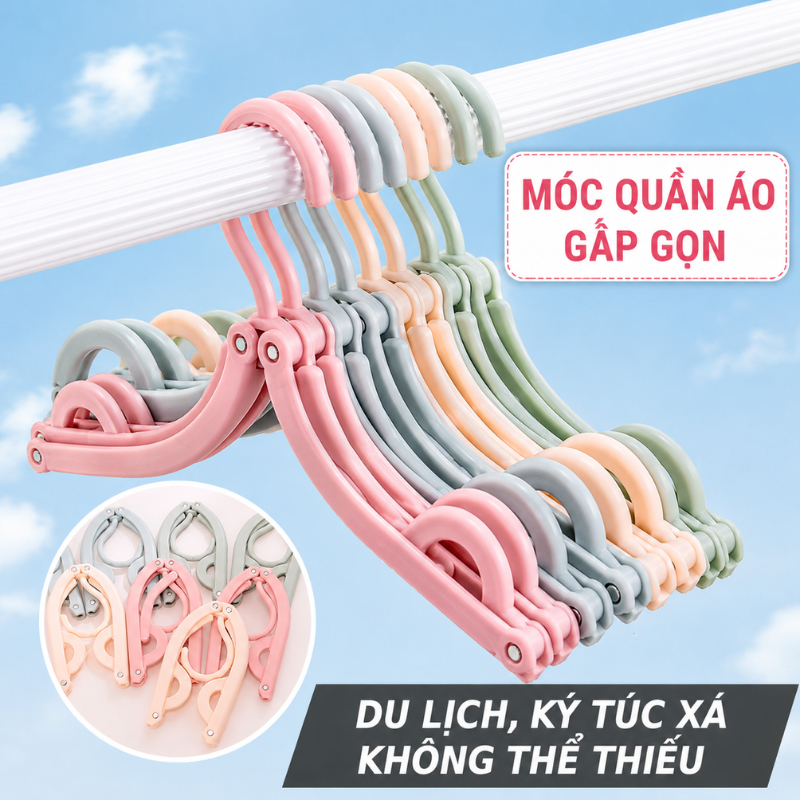 Móc Quần Áo Du Lịch Gấp Gọn, Móc Treo Đồ Đa Năng Nhựa PP Bền Đẹp Tiết Kiệm Diện Tích Tiện Mang Theo