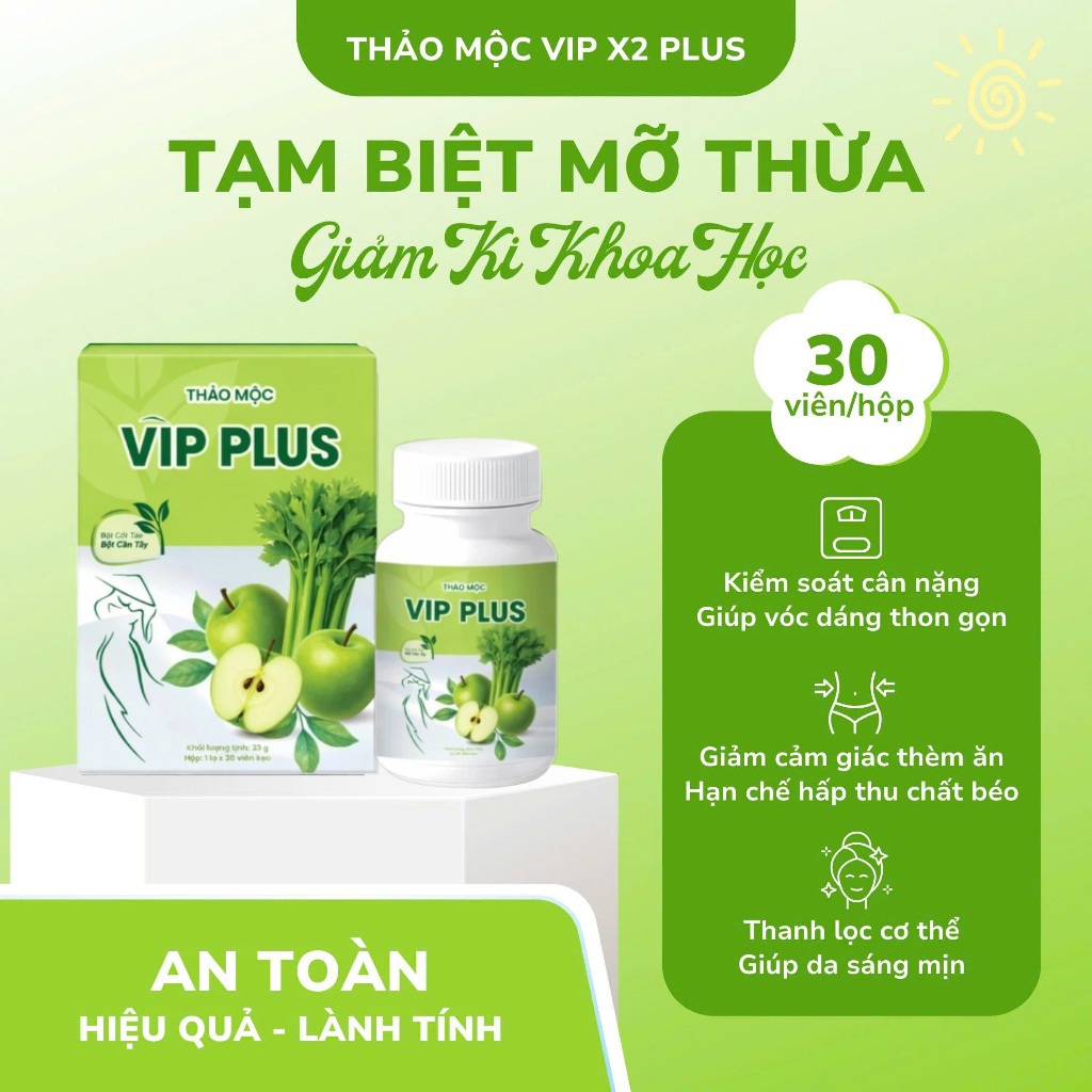 Vip X2 Plus Giảm Cân Thảo Mộc Viên Uống Giảm Cân Cấp Tốc Giảm Eo Thải Mỡ Bụng An Toàn Hộp 30 Viên