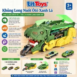 Bộ Đồ Chơi Xe Khủng Long Nuốt Ô Tô ToysLit Băng Trượt Gồm 6 Xe Kim Loại Hợp Kim Chắc Chắn