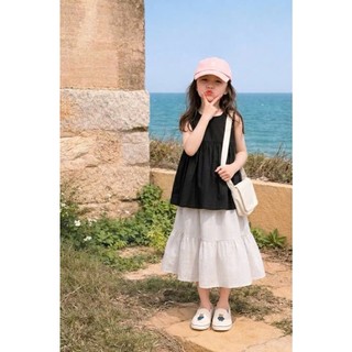 🔥HÀNG MỚI VỀ🔥Đồ Bộ Bé Gái Áo Babydoll Cotton 100% Chân Váy Dài Thời Trang Hàn Quốc, Set Bé Gái Đi Chơi Đi Biển 13-45kg