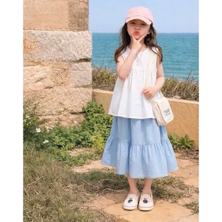 🔥HÀNG MỚI VỀ🔥Đồ Bộ Bé Gái Áo Babydoll Cotton 100% Chân Váy Dài Thời Trang Hàn Quốc, Set Bé Gái Đi Chơi Đi Biển 13-45kg