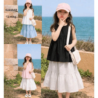 🔥HÀNG MỚI VỀ🔥Đồ Bộ Bé Gái Áo Babydoll Cotton 100% Chân Váy Dài Thời Trang Hàn Quốc, Set Bé Gái Đi Chơi Đi Biển 13-45kg