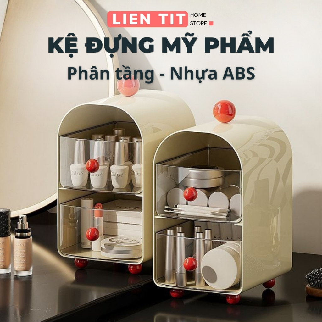 Kệ Đựng Mỹ Phẩm 2 Tầng Để Bàn Bằng Nhựa Cao Cấp, Kệ Đựng Đồ Trang Điểm, Đồ Makeup 2 Ngăn Kéo Decor Bàn Làm Việc