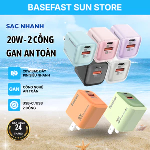 Củ Sạc Nhanh 20W-30W Basefast GaN3 2 Cổng Type-C Và USB Cho 8-17Prm & Adroid