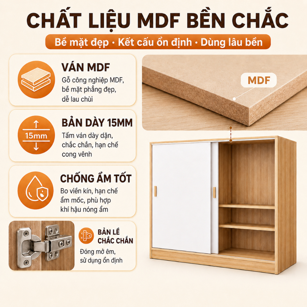 CONOCO Tủ Quần Áo Gỗ Cửa Lùa Hiện Đại Thiết Kế Nhiều Ngăn Thanh Treo Chịu Lực Tiết Kiệm Không Gian Phòng Ngủ